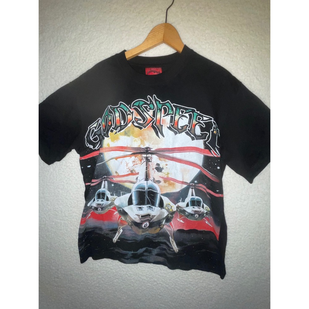 Godspeed Helicopter Graphic T-Shirt Mens Large Black Streetwear Short Sleeve